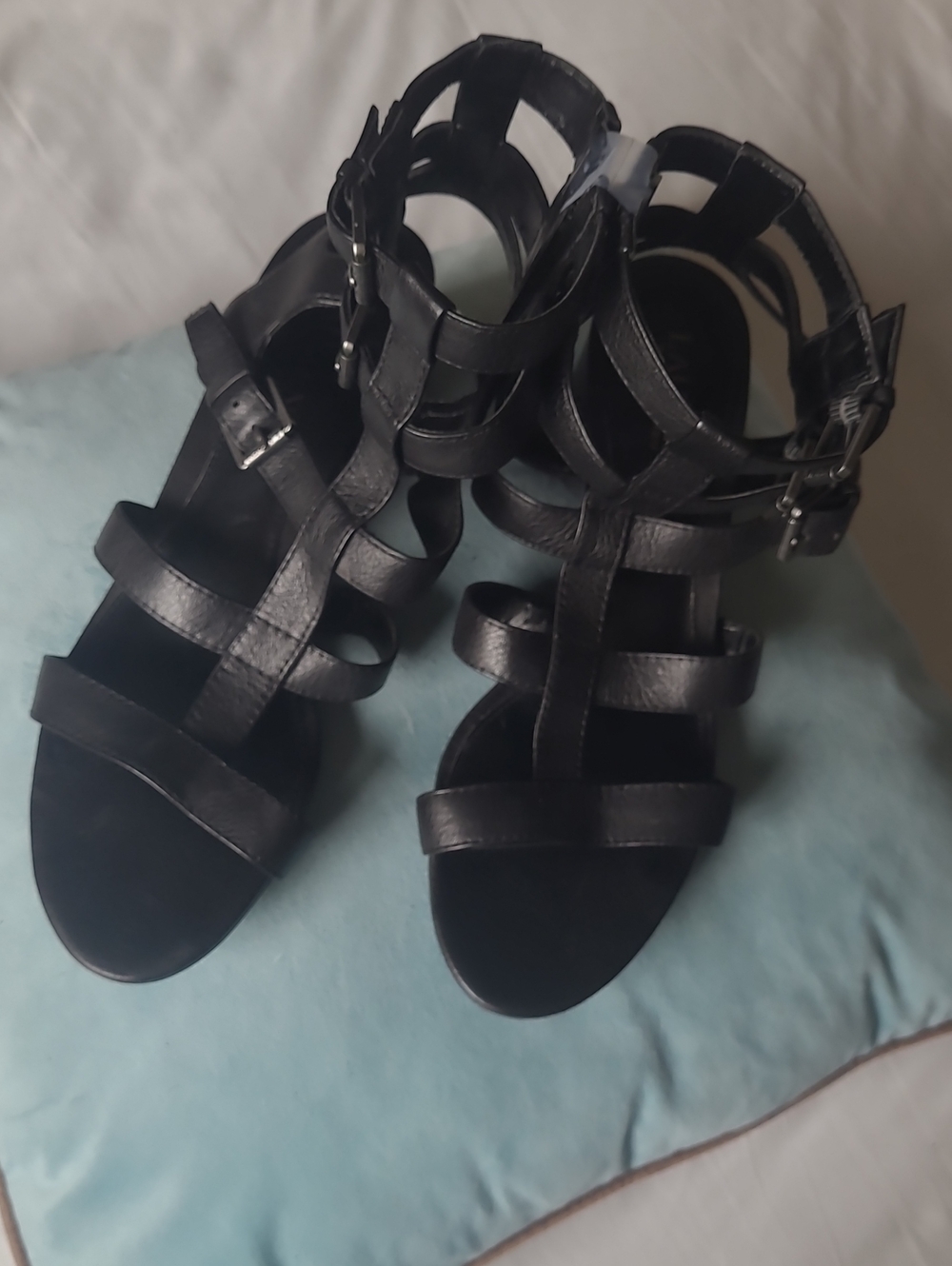 Lauren Ralph Lauren Black Strappy Gladitor Ankle Buckle Sandals